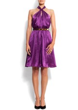 MANGO 100% SILK COCKTAIL NIGHT DRESS with GOLDEN BELT | 8 - L Euro | $179