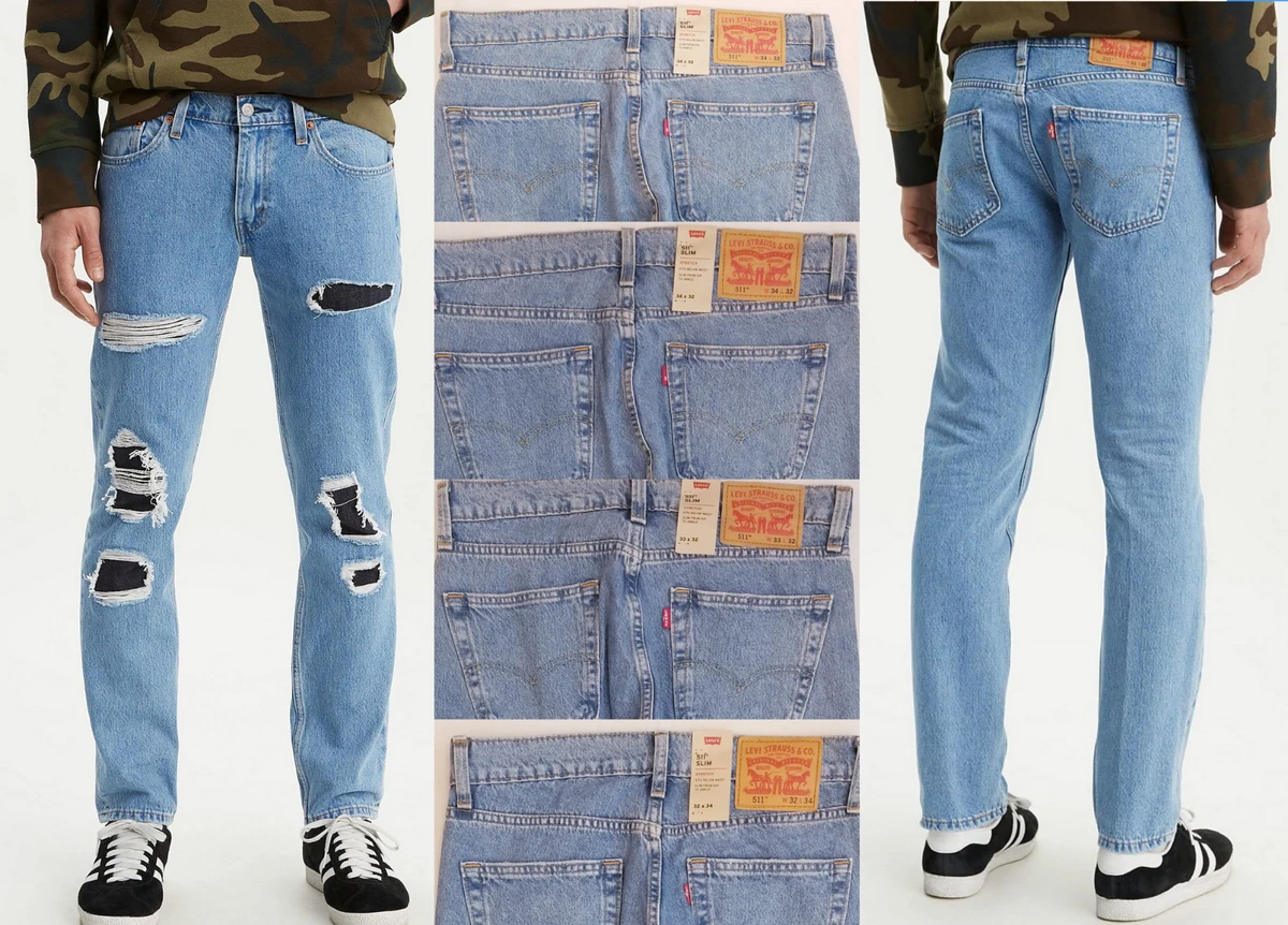 Levi s 511 Ripped Slim Fit Warp Stretch Mens Jeans 32 33 34 36