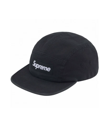 Casquette de camp en sergé chinois lavé Supreme SS24 noire militaire neuve à la main logo de boîte