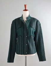 PER SE BY CARLISLE $695 Woven Fringe Tweed Zip Snap Up Jacket Top Size 8