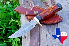 Custom Handmade Forged Damascus Steel HUNTING Knife W/ RISE & Brass Guard Handle