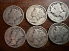 Lot of  6 90% Silver Mercury Dimes 10C (1916-1945) Circulated