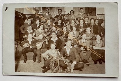 orig. Photo postcard music guitar lute around 1920 migratory bird? musical instrument 