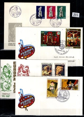 /// FRANCE, PORTUGAL, ITALY, FRENCH ANDORRA 1975 - 4 FDC - PAINTING, ART, CEPT