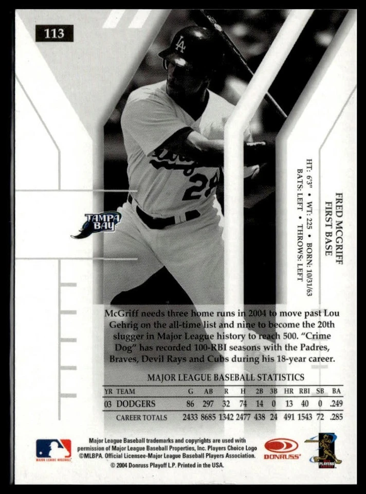 2004 Donruss Elite #113 Fred McGriff - Image 2 of 2