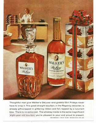 1959 Walker's Deluxe Bourbon Whiskey Vintage Print Ad fancy gift bottle box