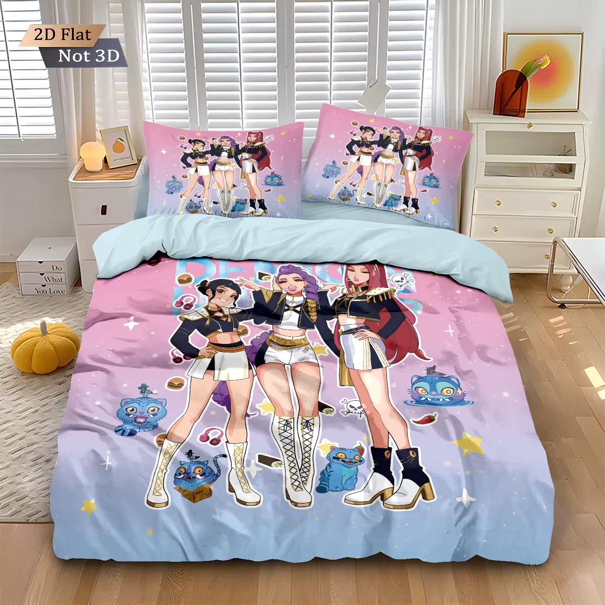 3-Piece K-Pop Demon Hunters Bedding Set, Printed, Chipless, Soft & Washable