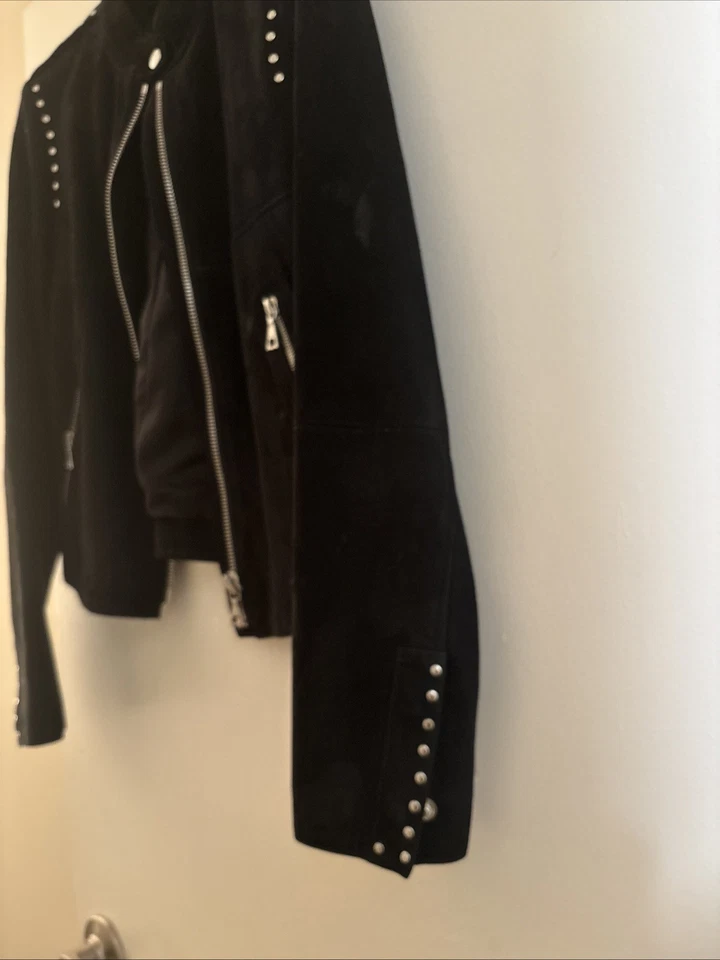 Chaqueta de Cuero Theory Negra Gamuza Cordero Talla S Foto 4 de 4