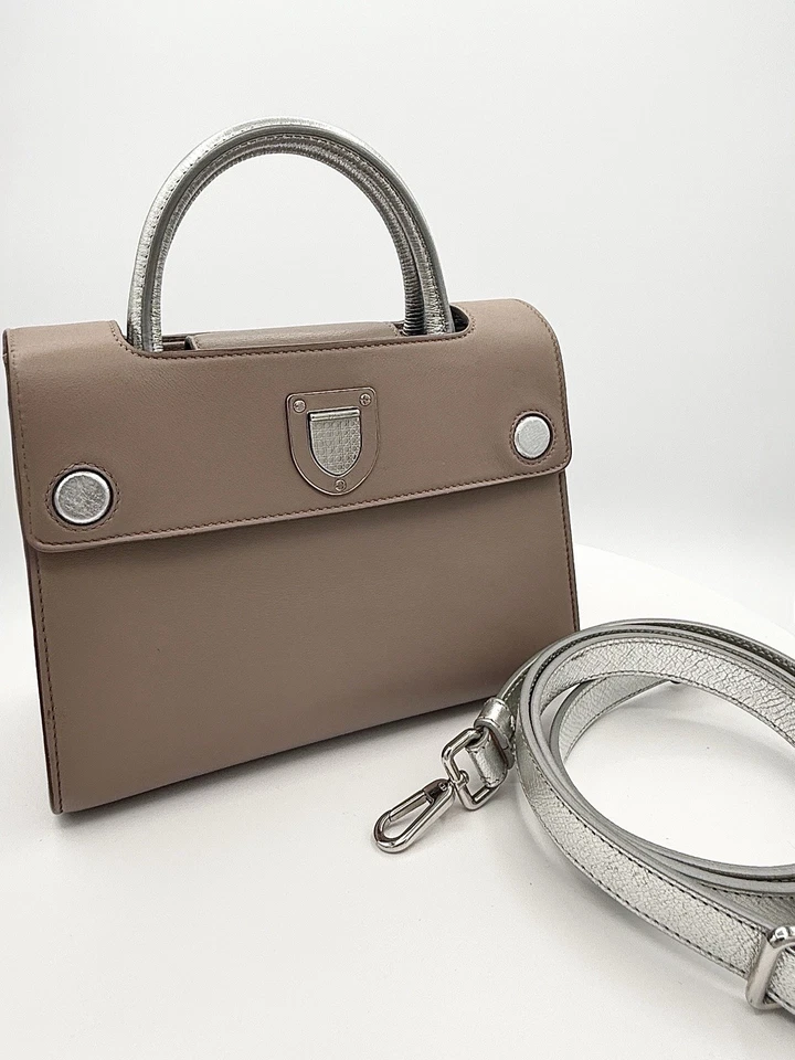 CHRISTIAN DIOR Diorever Mini Shoulder Handbag Taupe/Khaki/Beige Silver Leather - Image 2 of 4