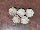 1905-S – 1909-S Barber Head Quarter Dollars Lot Of 5 Silver Coins