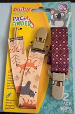 Nuby PaciFinder Infant's 0+m  2-Pack Fox/Bear Pacifier Clips New