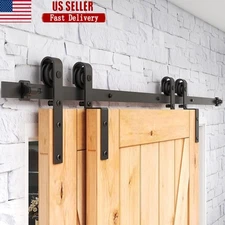 Bypass Sliding Barn Door Hardware Kit Carbon Steel Easy Install 6.6ft System New