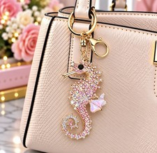Pink Crystal Seahorse Bag Charm/Keyring - Gold Tone Accent
