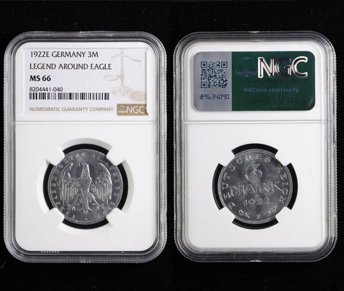 1922E GERMANY 3M LEGEND AROUND EAGLE NGC MS 66