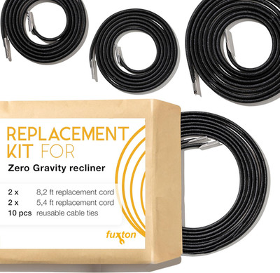 Zero Gravity Chair Bungee Replacement Kit - 4 Black Cords for Outdoor Use