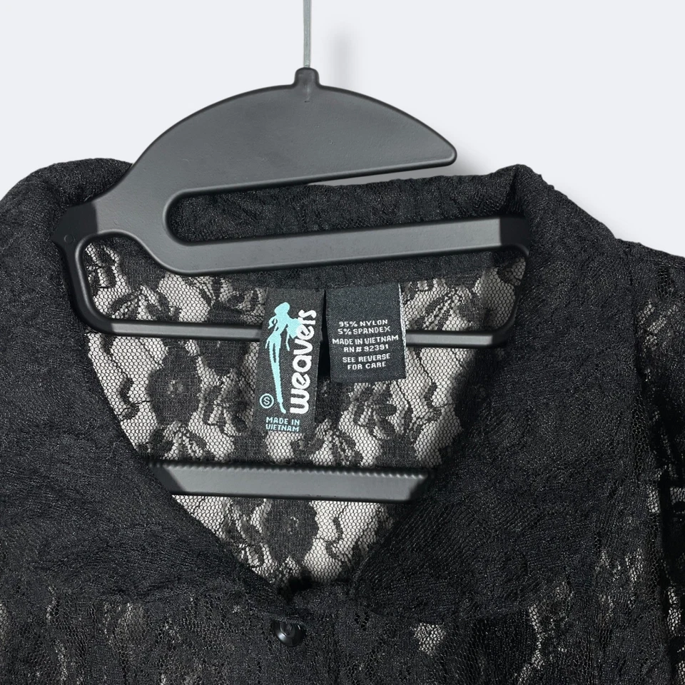 Top Tejedores S/s Floral Encaje Abotonado Para Mujer S Negro Transparente Romántico Capricho Foto 3 de 4