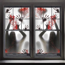 2PCS Halloween Haunted House Decoration Window Door Cover, Scary Zombie Black 