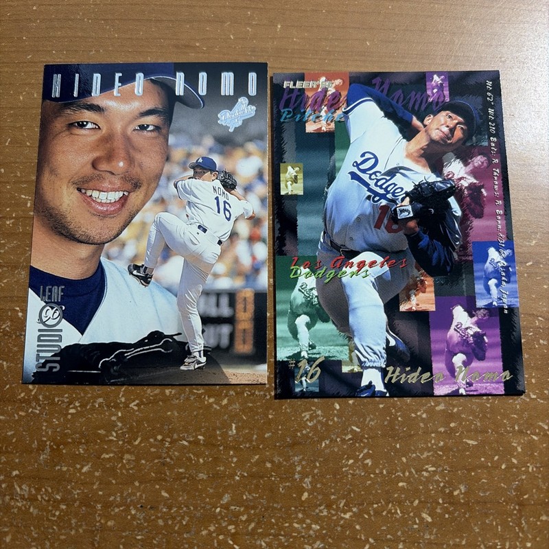 1996 Hideo Nomo Dodgers Baseball Cards - Leaf Studio #55 & Fleer U-175