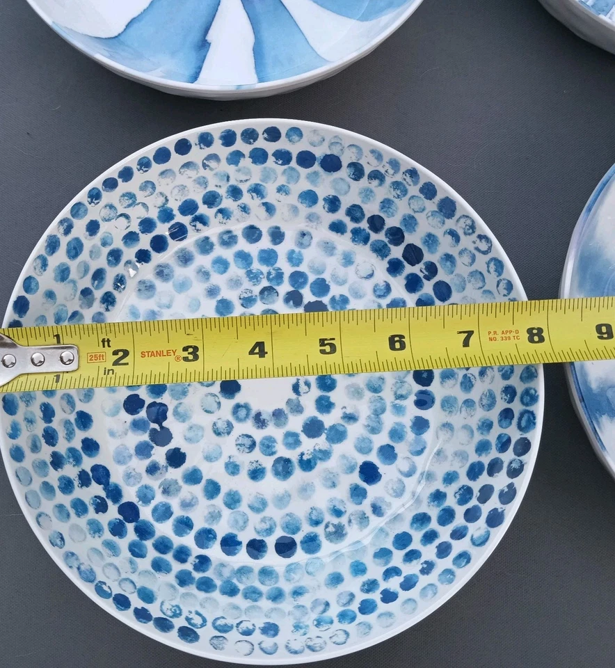 Max Studio Melamine Large Salad Bowls 8 Inch Blue Watercolor Abstract Set Of 4 - Image 4 of 4