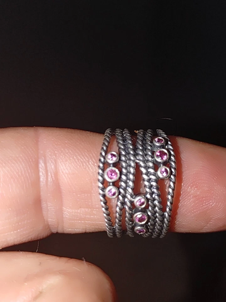 RETIRED RARE PANDORA PINK HIDDEN ROMANCE 925 RING SIZE 7.75 / 8 STERLING SILVER - Image 2 of 4