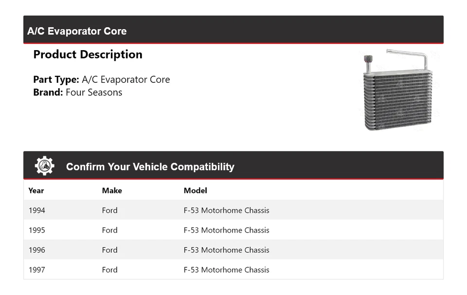 Para autocaravana Ford F-53 1994-1997 chasis aire acondicionado evaporador núcleo 4 estaciones 1995 Foto 2 de 4