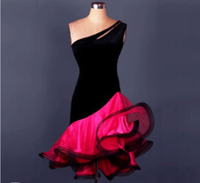 Latin Dance Dress Ruffles Split Joint Women's Sleeveless Size M