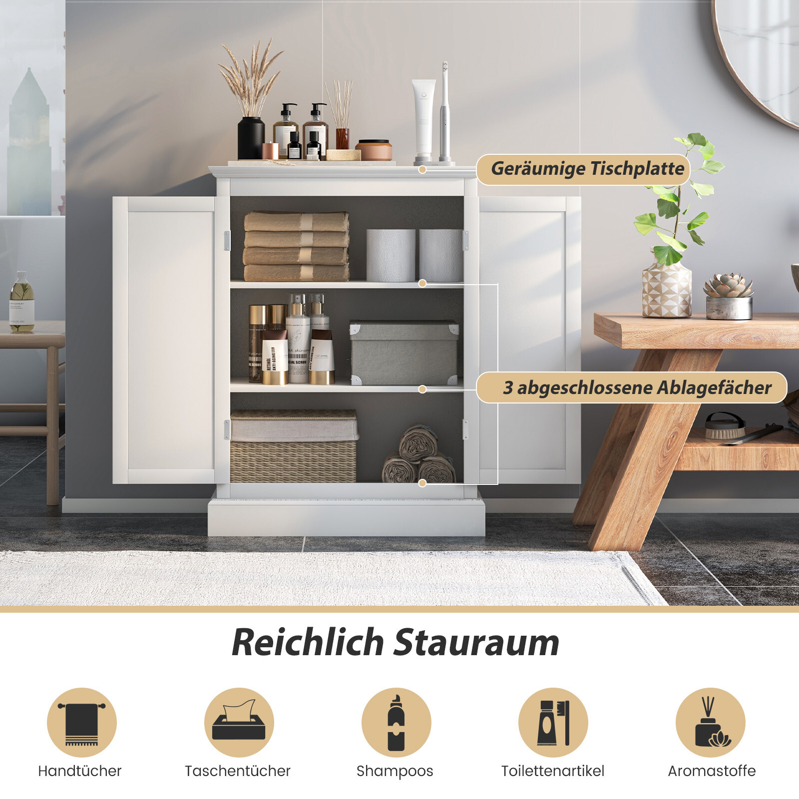Badezimmerschrank Sideboard Beistellschrank Doppeltür Kommode Badezimmer