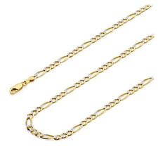Wellingsale 14k Yellow Gold Solid 4mm Figaro 3+1 Pave Chain Necklace