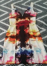 COOPER ST Summer Evening Dress Lined Palm Trees Sunset Size 6 B48