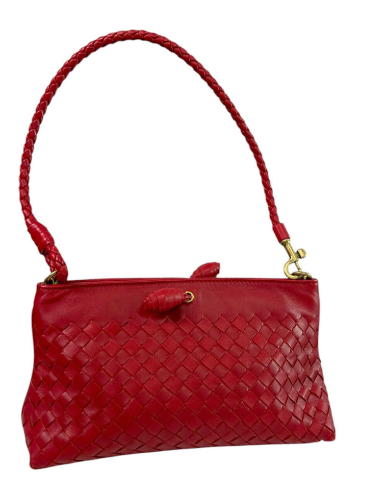Bottega Veneta Red Nappa Leather Intrecciato Clutch Shoulder Bag 179198 $2900