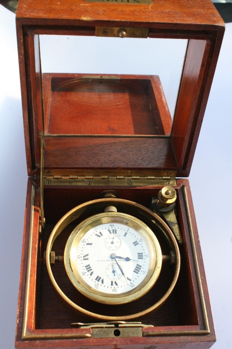 稼働 ELGIN 腕時計 COMMANDER アナデジ ヴィンテージ 792 Vintage Antique Elgin Wind Up Gimballed Ship's Clock Marine