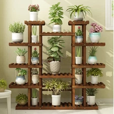 Wood Plant Stand Multiple Lots Flower Pots Display Rack Shelf Outdoor Deck Patio