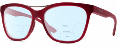 Smith Optics Cavalier Katzenauge Multi-Focus Blue Licht Brille IN Rot Gunmetal