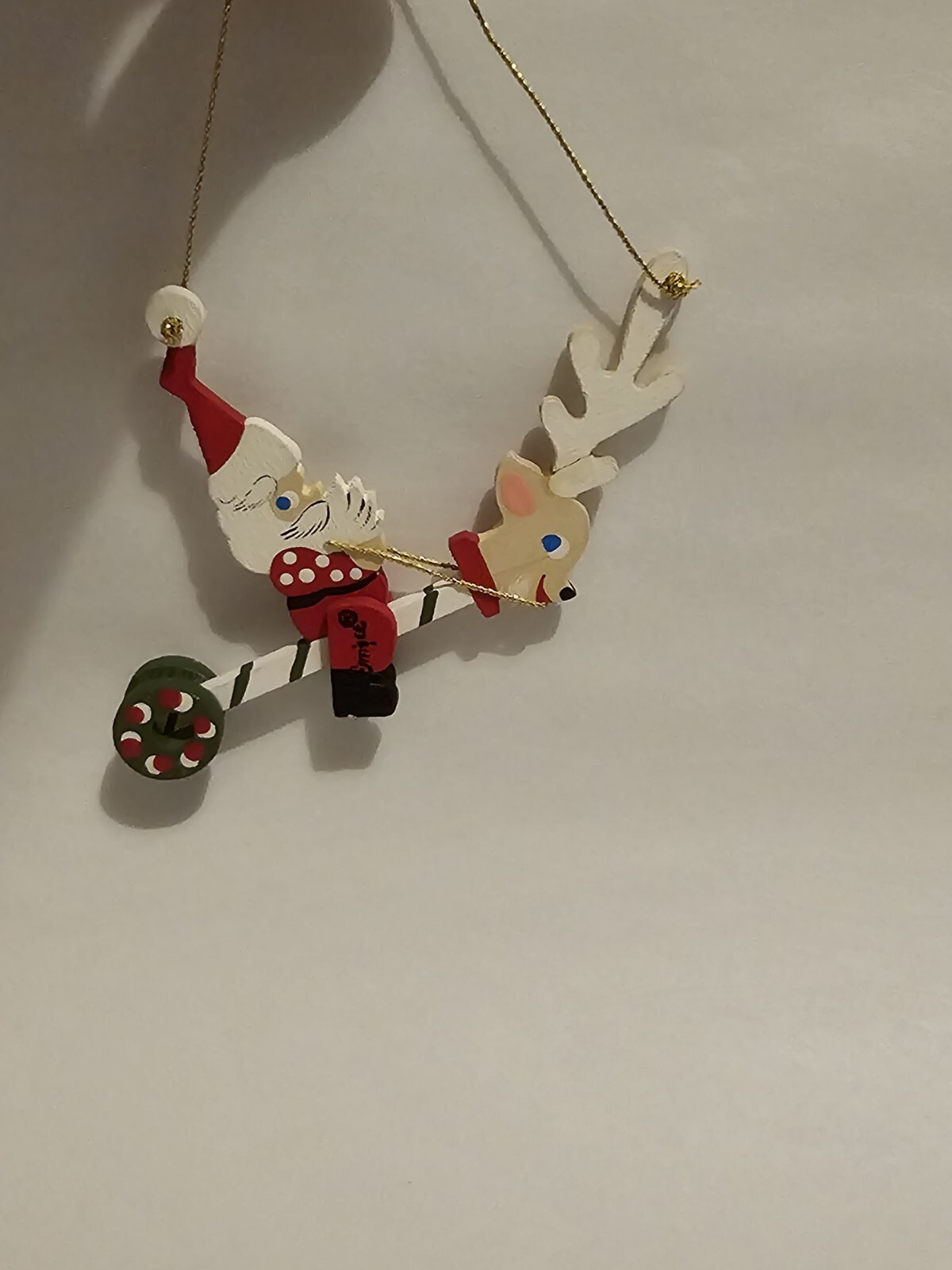 Emgee Hawaii Christmas Wood Wooden Vintage Ornament Santa on Reindeer
