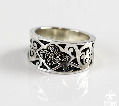 Lois Hill Sterling Silver Scroll & Caviar Bead Ring Stackable Band size 6