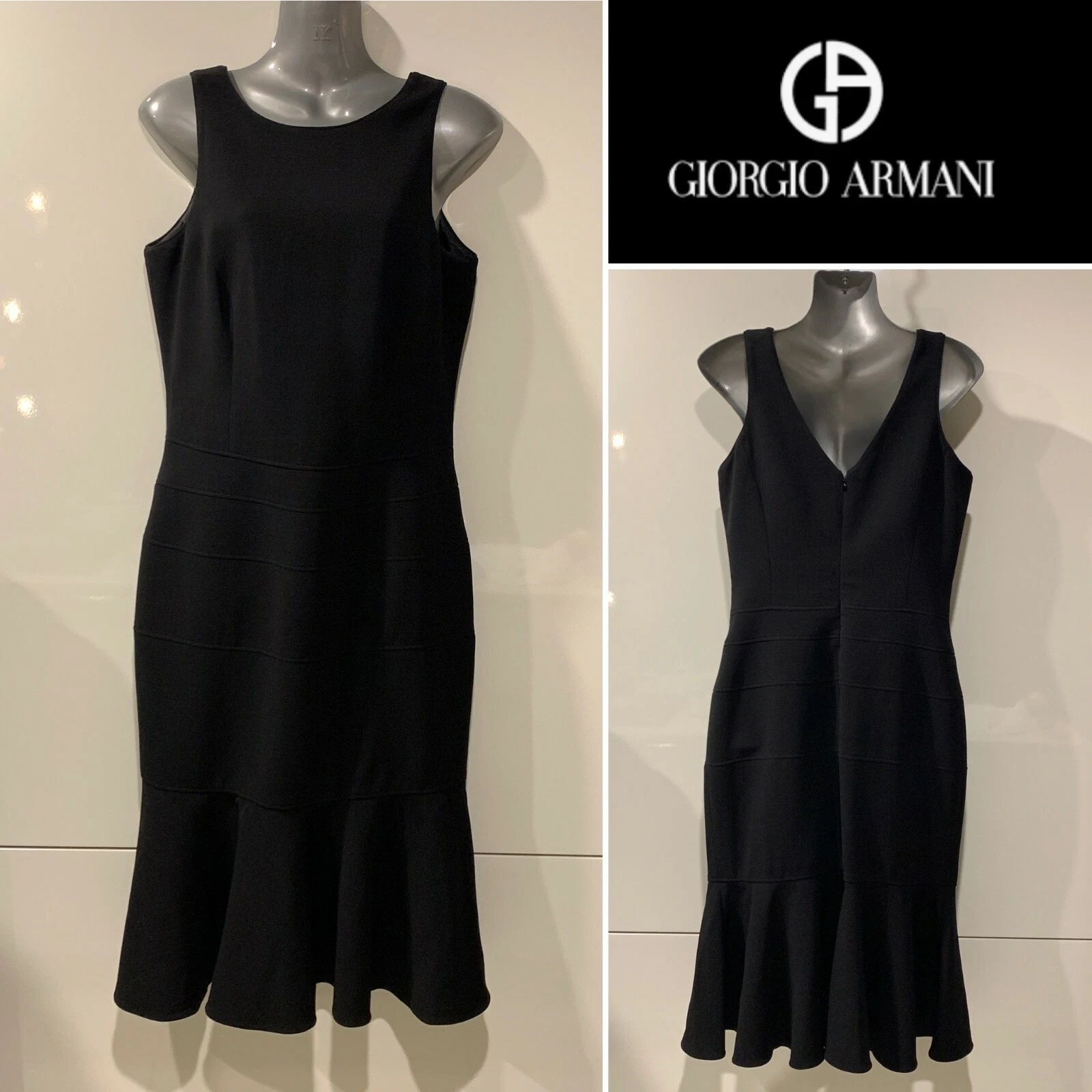 Giorgio Armani — GIORGIO ARMANI Italy $1800 Black Wool Stretch Panel Dress, Lined 40It/8Aust/4US