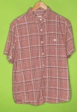 Weatherproof Vintage Washable Linen Plaid Button Down Shirt Size M