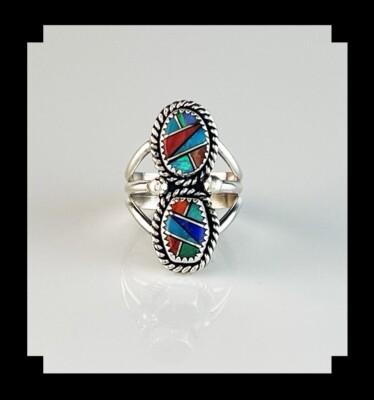 Double Stone Inlay Ring Size 6 3/4