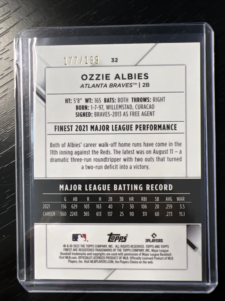 OZZIE ALBIES 2022 TOPPS FINEST AQUA REFRACTOR # /199 SP BRAVES - Image 2 of 2