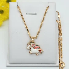 18K Gold Plated Unicorn Necklace Girls Women Fashion Jewelry 