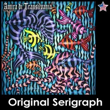 sign of aquarius pisces fish op pop art painting original decor print on canvas