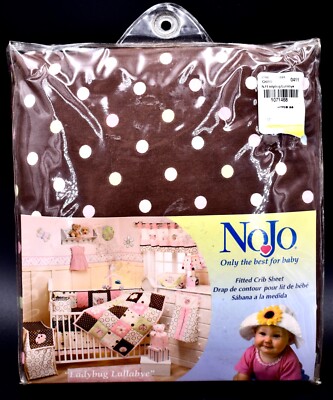 NoJo Polka Dot Crib Sheet,Brown,Fitted,100% Cotton, 28''x52'' Ladybug Lullabye