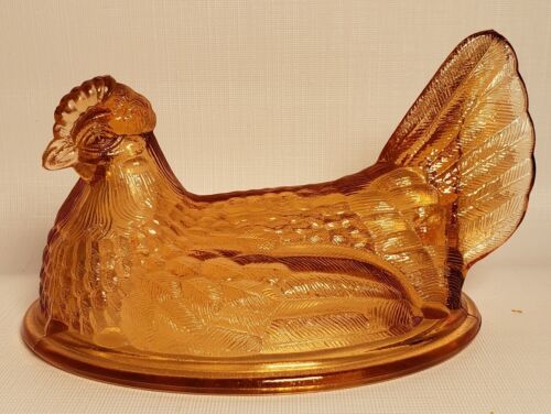 Vintage Westmoreland Hen on Nest Glass LID ONLY Gold Amber Apricot A40