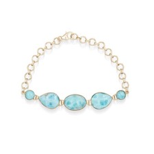 Gold Plated Silver Larimar Oval Pear Bracelet Designer Natural Gemstone Jewelry