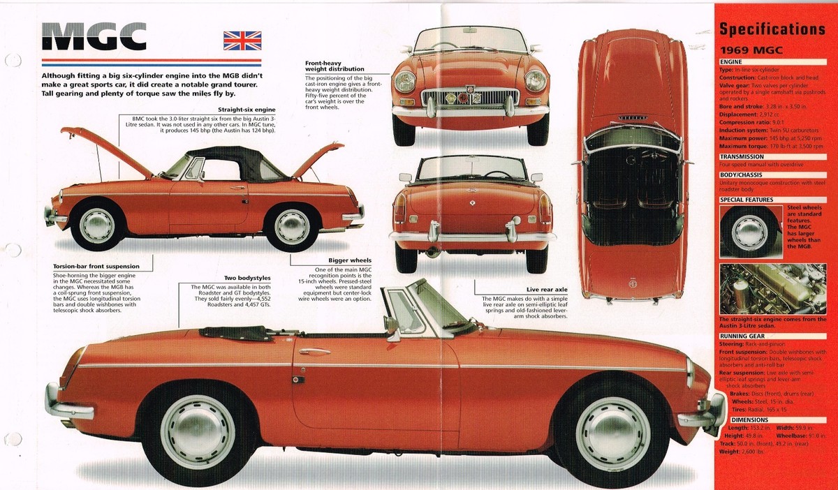 1967/1968/1969 MG-C MGC SPEC SHEET/Brochure/Catalog/ | eBay