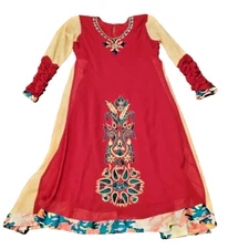 Handmade Floral Aztec Indian Size 38 Embroidery Ruched Sleeves Ethnic Chic