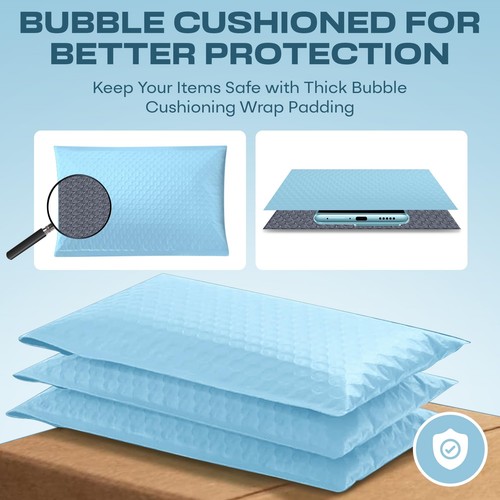 MAILERVIEW Petites enveloppes à bulles bleu clair 4x8 pouces #000 | Bullet poly rembourré épais - Photo 4/8