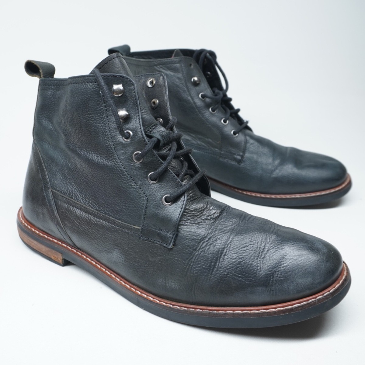  ::ブーツ:10M[RESALE] EXC! Ben Sherman Mens Sz 10 Black Leather Lace Up Round Toe