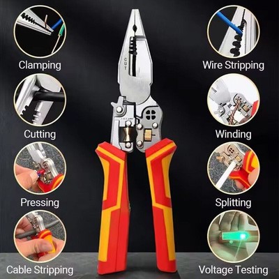 8 in1 Wire Stripping Pliers,Wire Strippers with Electricity Measurement Function