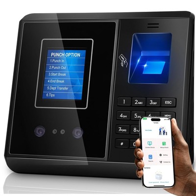 5s Setup Time Clock   Multi-Punch Daily, Auto Break & Lunch, App-Based, 10 IC...